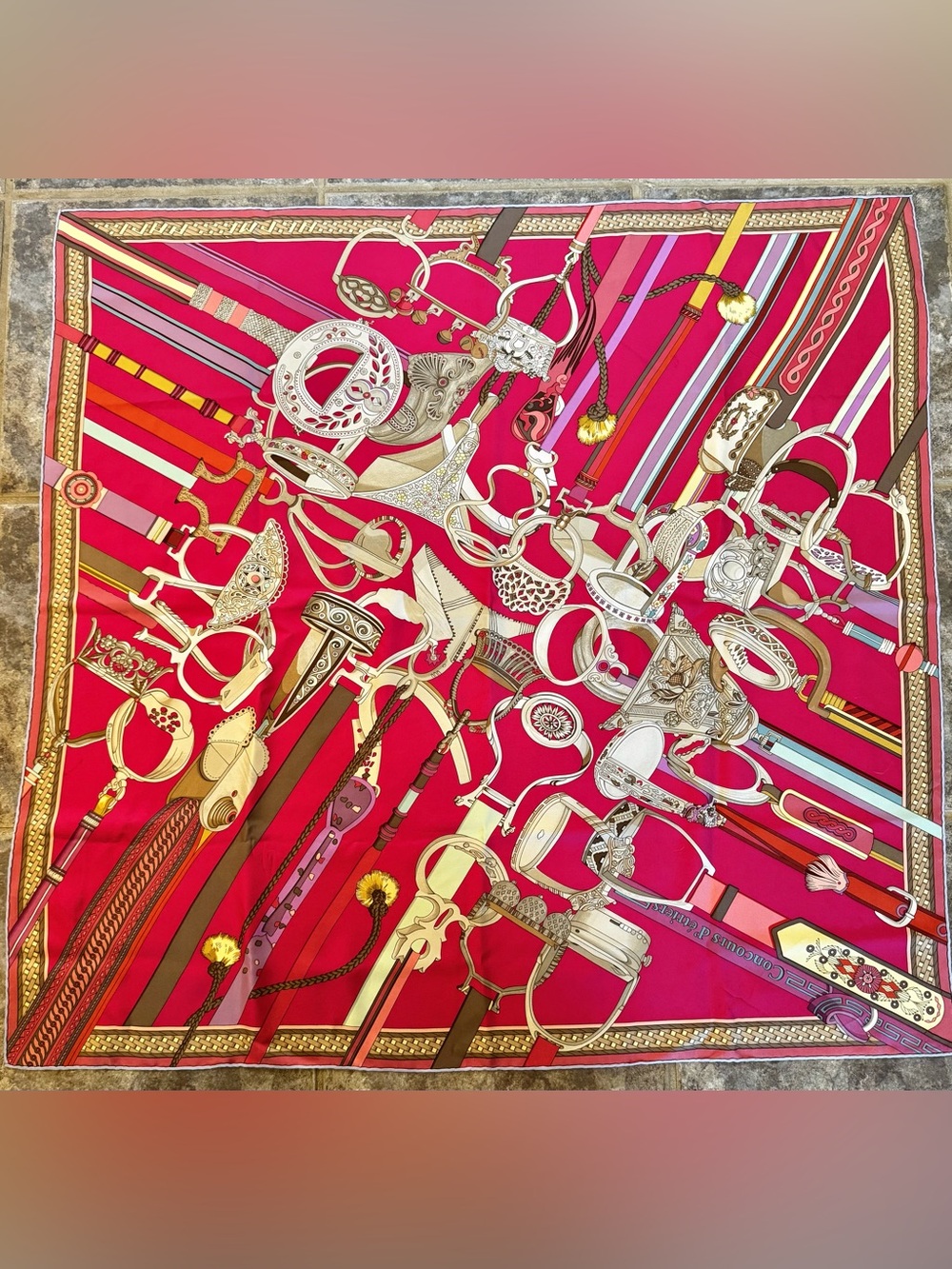 Genuine Hermes Concours Dโetriers Silk Scarf